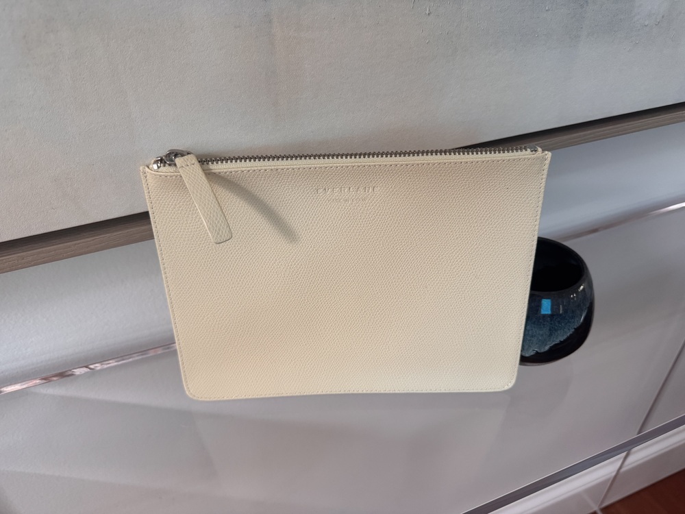 EVERLANE Bone Leather Zip Pouch with Logo and Top Zip
